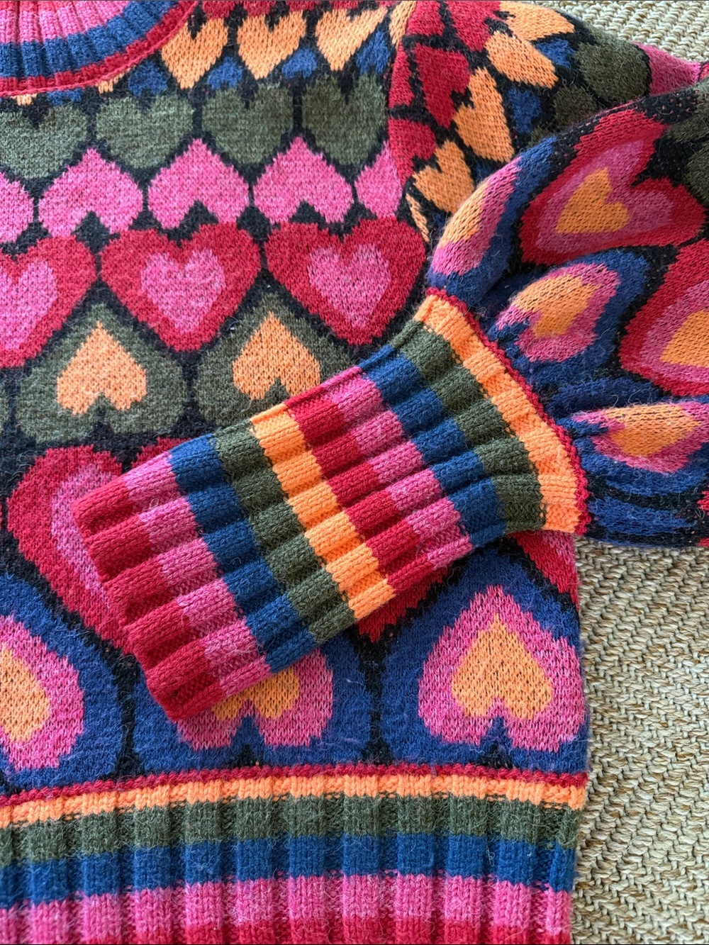 Farm Rio Medium Vibrant Heart-Pattern Crewneck Sweater - Pink Multi - Picture 3 of 5